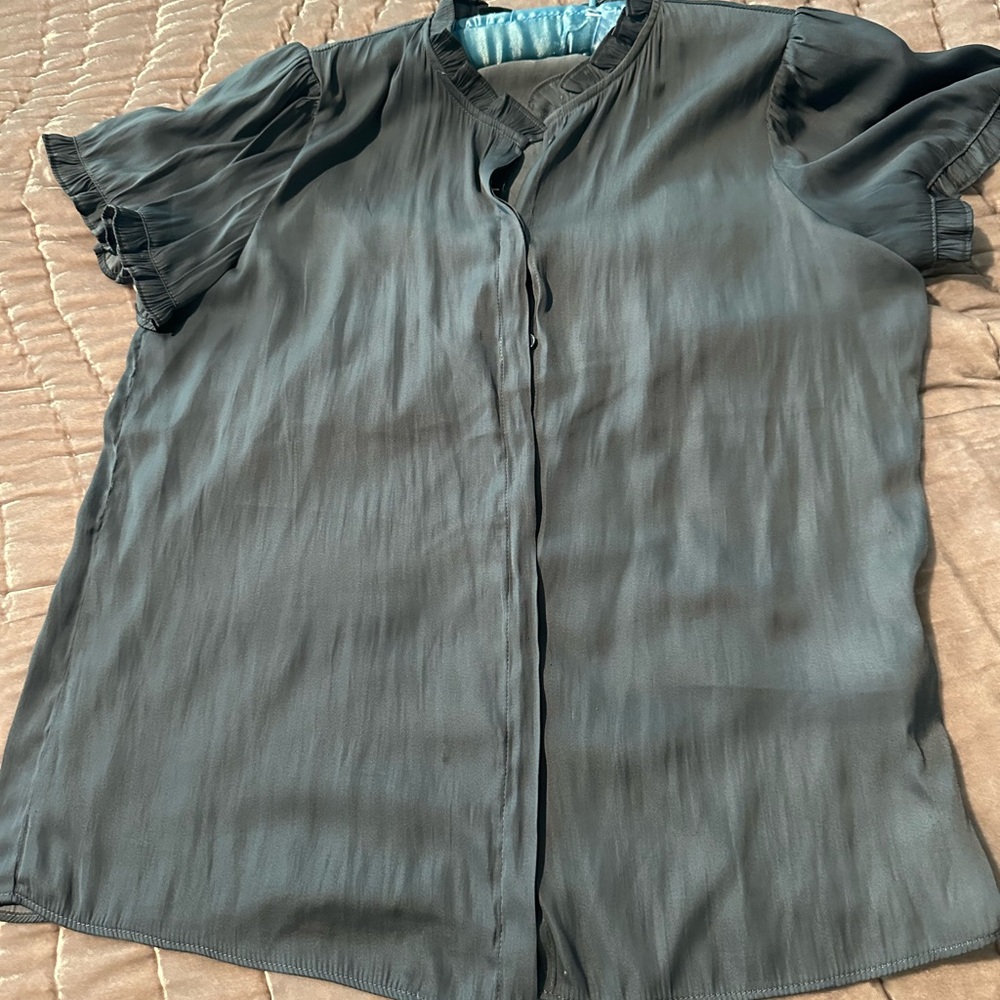 T Tahari Charcoal Satin Blouse